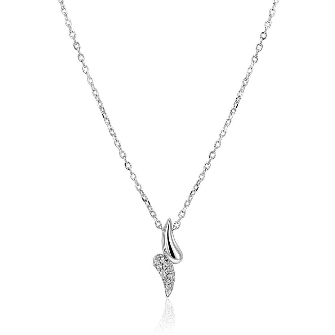 De Zinzi ketting ZIC2681 (40-45cm) van Zinzi heeft twee abstracte vleugelvormige hangers, een gladde en een versierd met fonkelende stenen, gemaakt van sterling zilver.