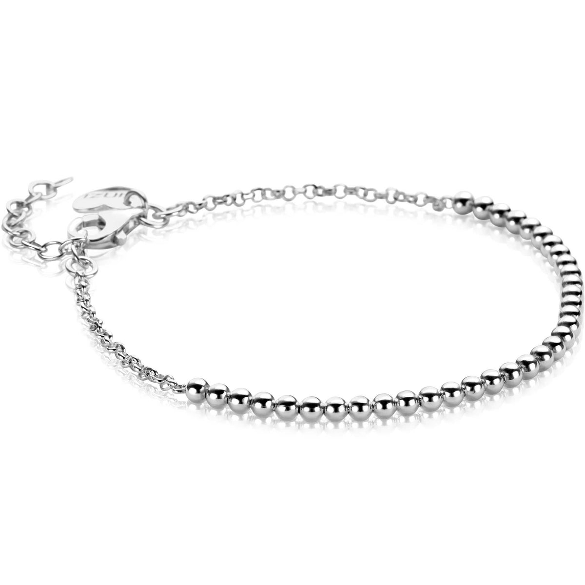 De Zinzi armband Zilver ZIA2640 van Zinzi heeft een delicaat ontwerp met kleine bolletjes schakels op de helft van de band, een eenvoudige ketting op de andere helft en een karabijnsluiting met verstelbare sluiting.