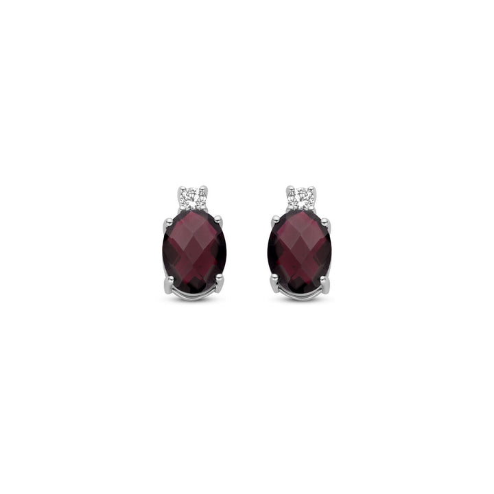oorknoppen granaat en zirkonia 10,5 mm zilver gerhodineerd