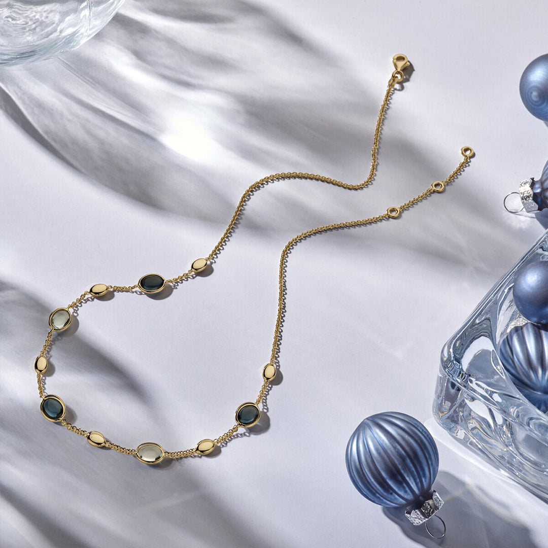 Gouden dames ketting london blue en blauw topaas 14K