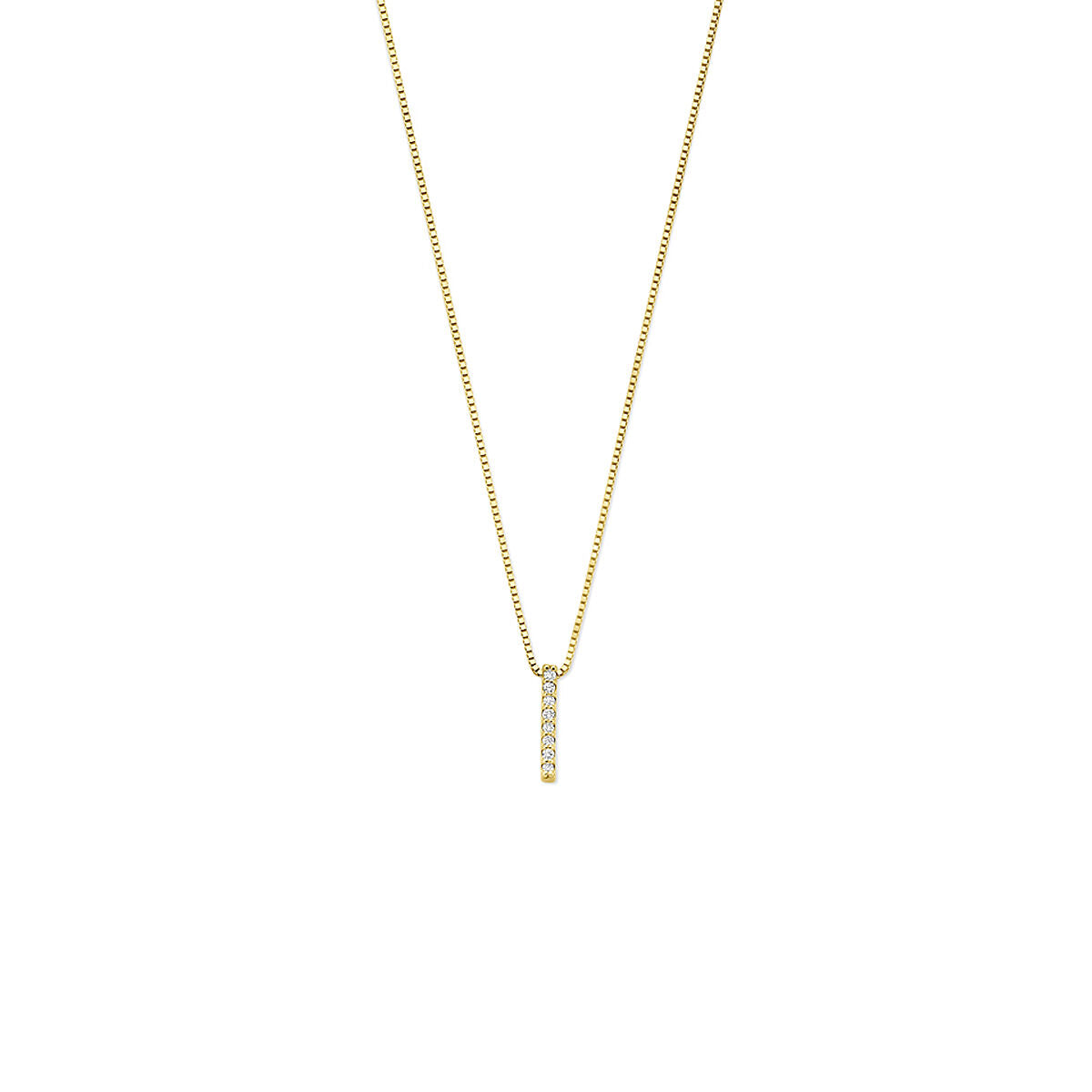 14k geelgouden collier met een hangend detail en lab grown diamant.