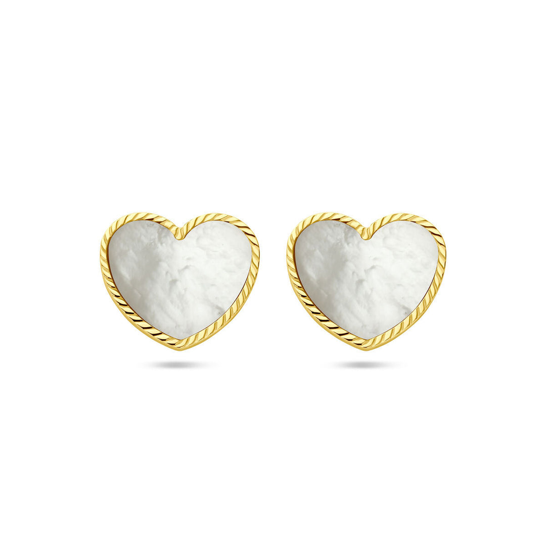 oorknoppen hart paralmoer 14K geelgoud
