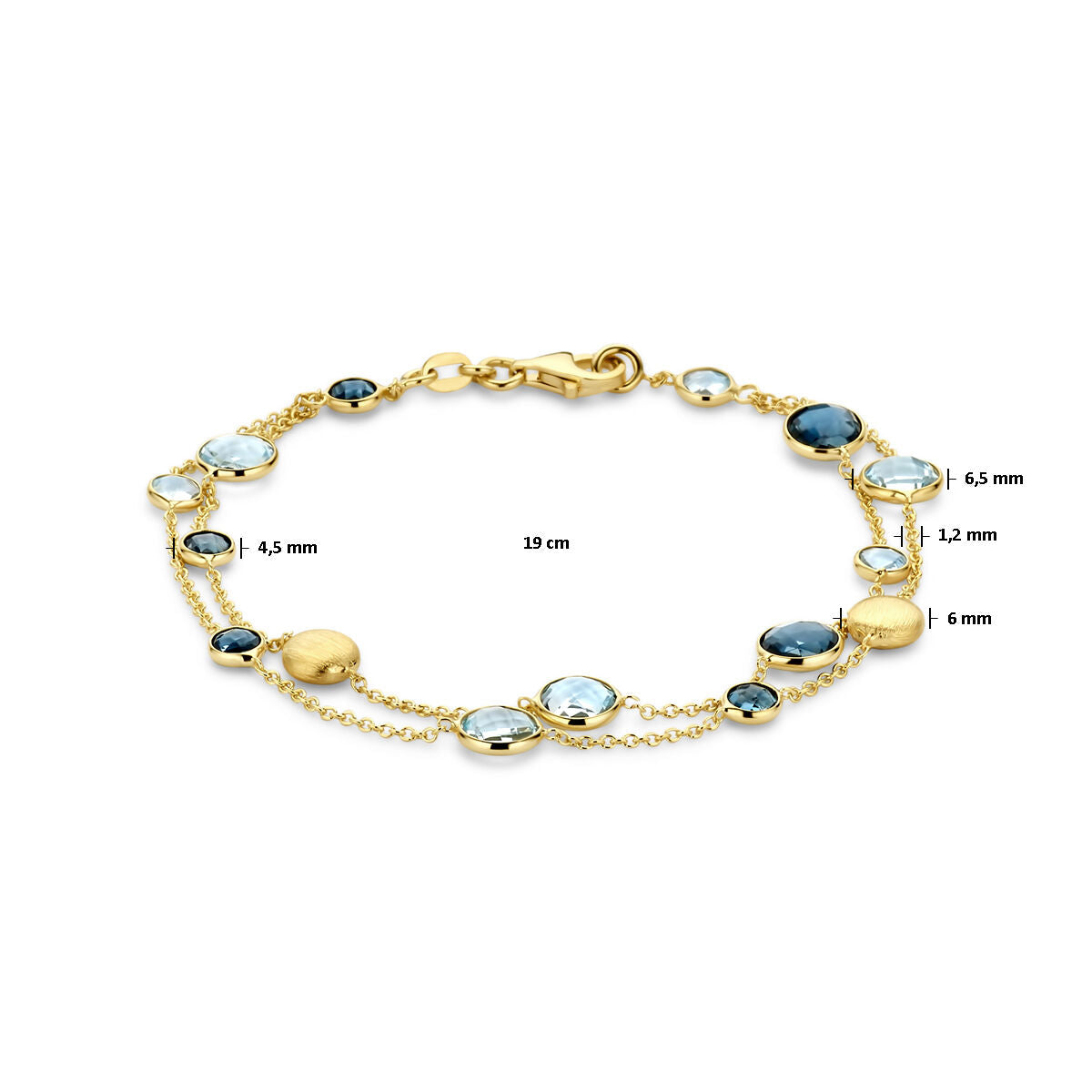 bransoletka kółka, niebieski topaz i londyński niebieski topaz 19 cm 14K żółte złoto