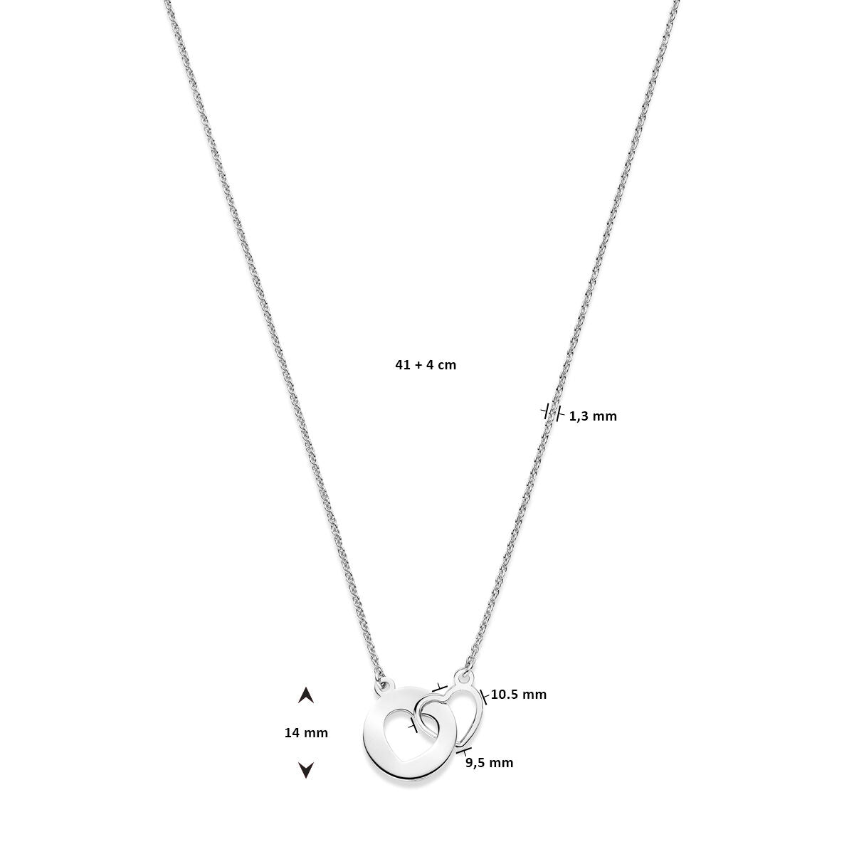 naszyjnik serca 1,3 mm 41 + 4 cm srebro rodowane