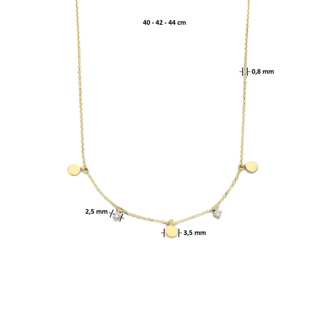 collier rondjes zirkonia 40 - 42 - 44 cm 14K geelgoud