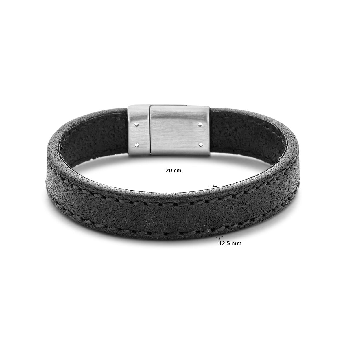 bransoletka skórzana czarna 12,5 mm stal nierdzewna