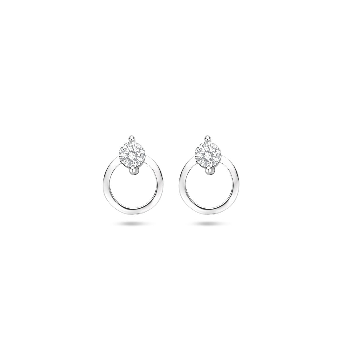 Zilveren gerhodineerde oorknoppen met zirkonia, 10,5 mm, in een ronde en decoratieve vorm.