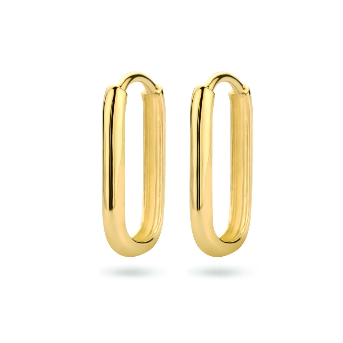 Gouden klapoorringen in paperclip-vorm van 16 mm, 9 karaat met een glanzende afwerking.