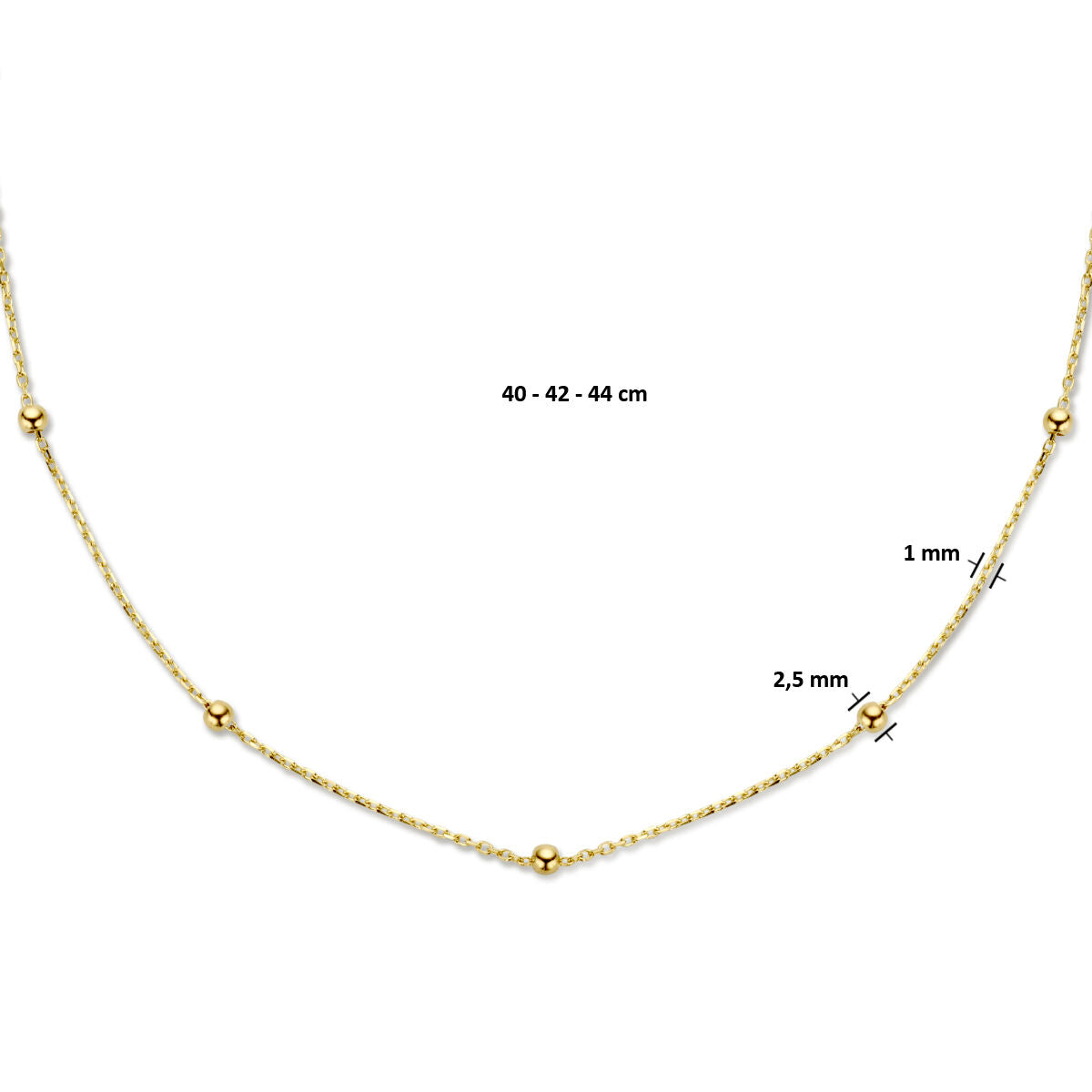 naszyjnik kuleczki 2,5 mm 40 - 42 - 44 cm 14K żółte złoto