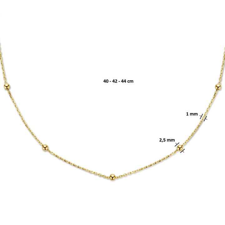 collier bolletjes 2,5 mm 40 - 42 - 44 cm 14K geelgoud