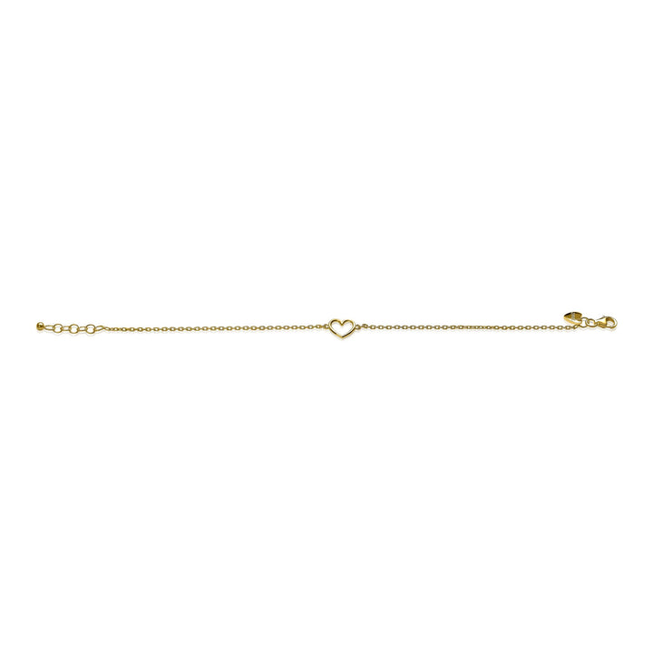 De Zinzi Armband Gold Plated Zia1420 G heeft een delicaat hartvormig bedeltje met geel vergulde accenten, rustend op een effen witte achtergrond.