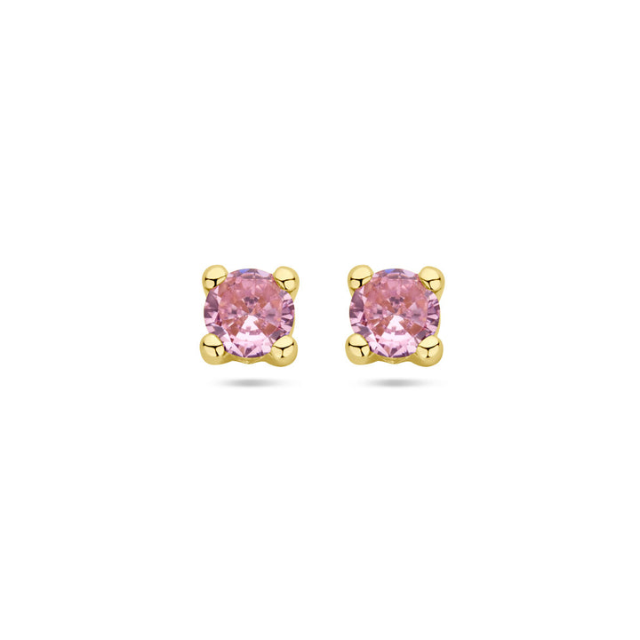 oorknoppen roze zirkonia 14K geelgoud