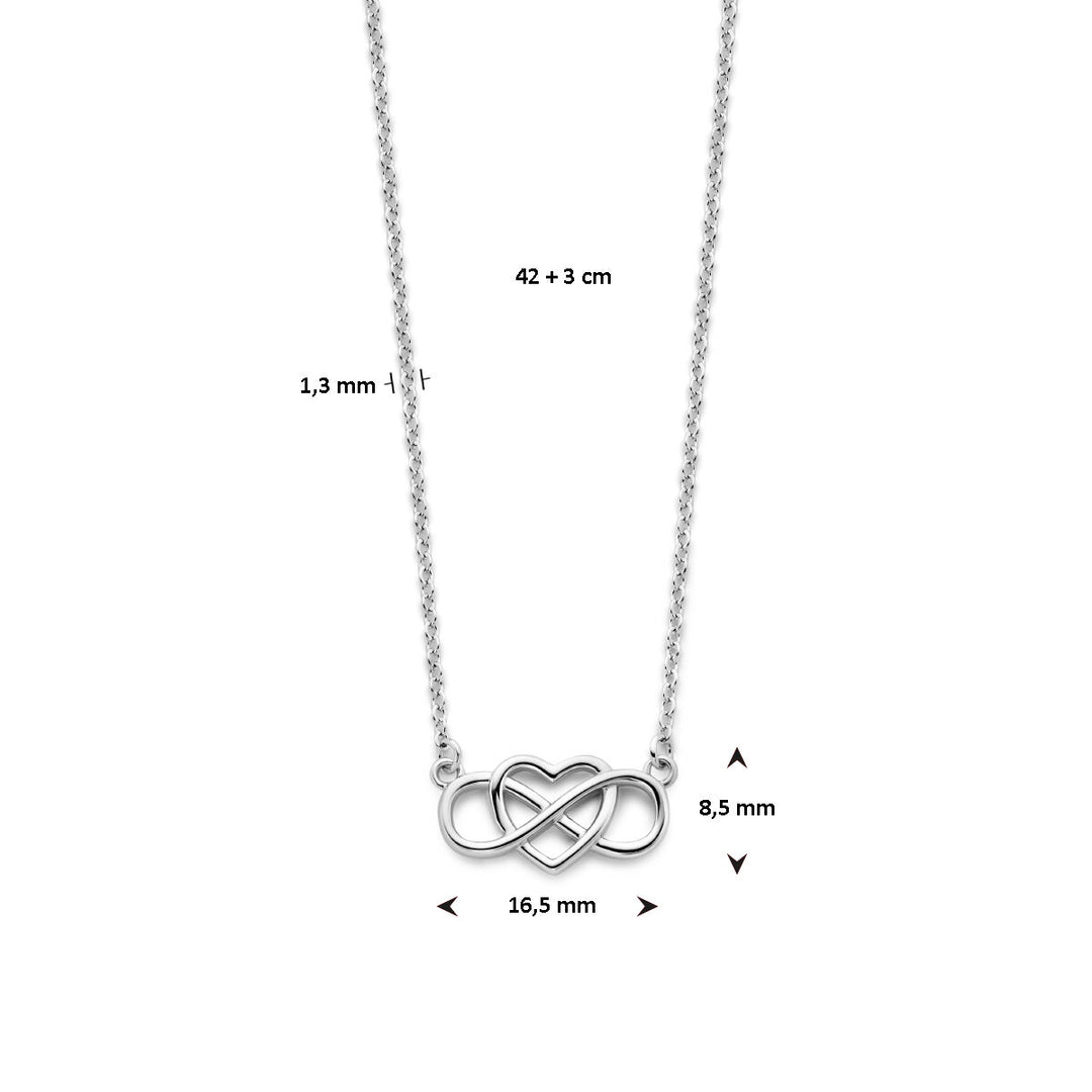 collier hart en infinity 42 + 3 cm zilver gerhodineerd