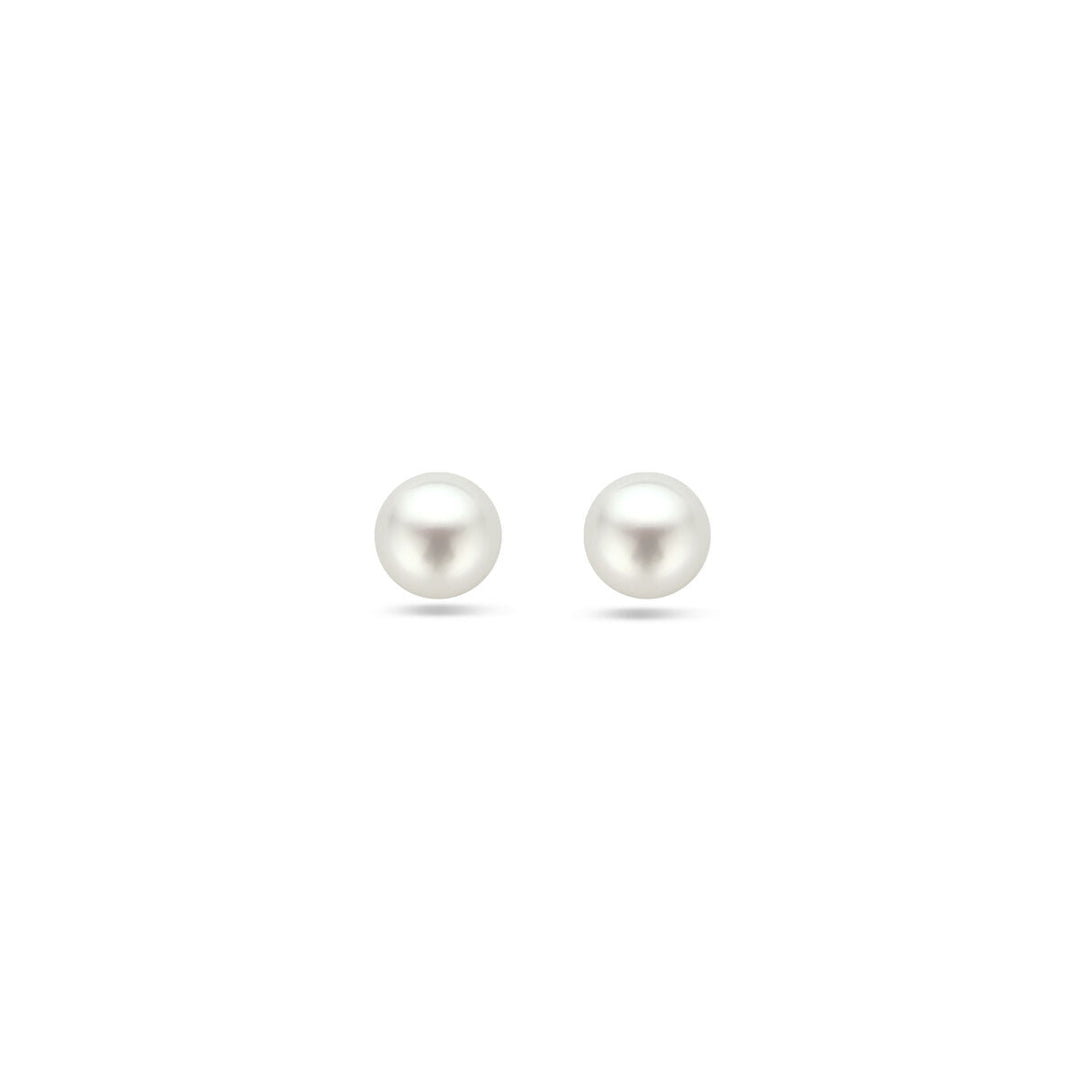 Een paar oorknoppen parel zilver gerhodineerd van Van der Kooij Collectie wordt getoond op een effen witte achtergrond, ideaal voor fans van elegante zilveren sieraden.
