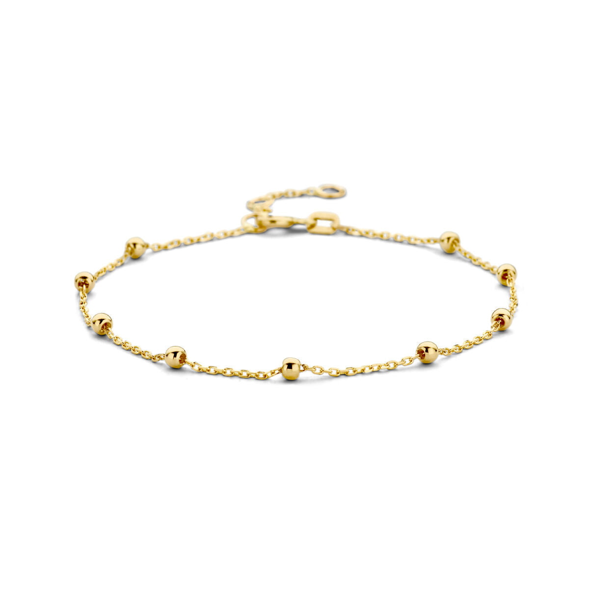 Bransoletka z 14K żółtego złota z kulkami o średnicy 2,5 mm, o długości 16-17,5-19 cm.