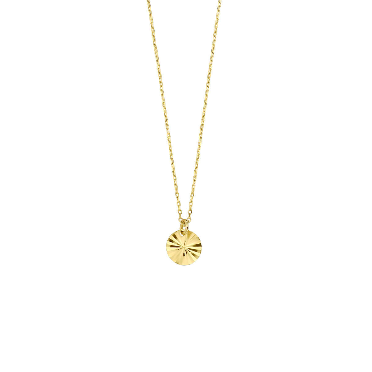 Collier van 14K geelgoud met een ronde hanger, verkrijgbaar in lengtes van 40, 42 en 44 cm.