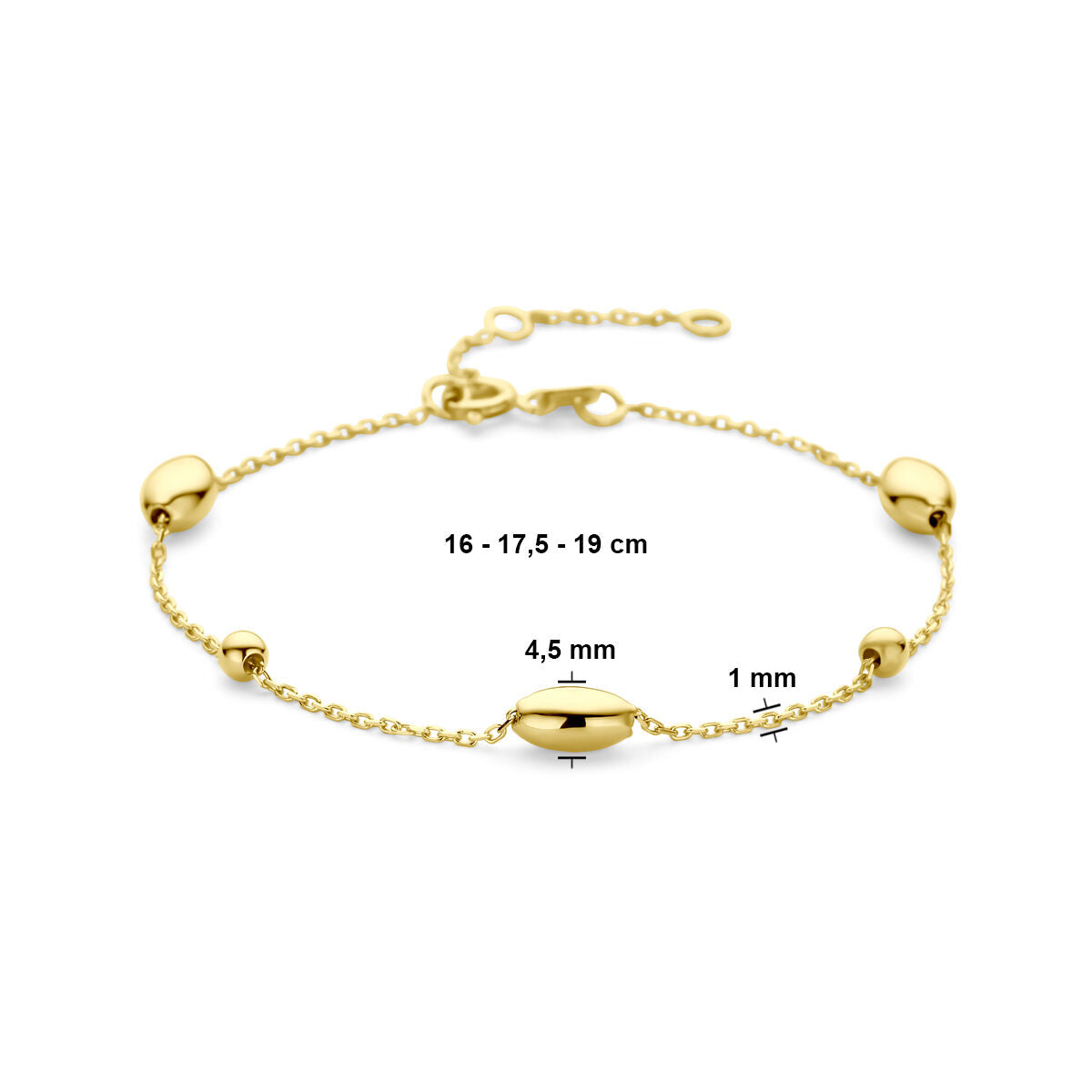 bransoletka owalne i kulki 16 - 17,5 - 19 cm 14K żółte złoto