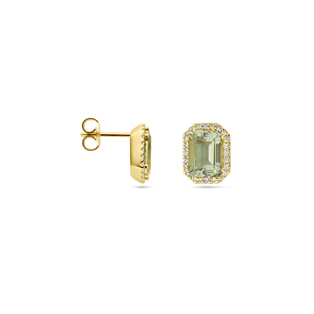 kolczyki wkrętki zielony ametyst i diament 0.14ct (2x 0.07ct) h si halo 18K żółte złoto
