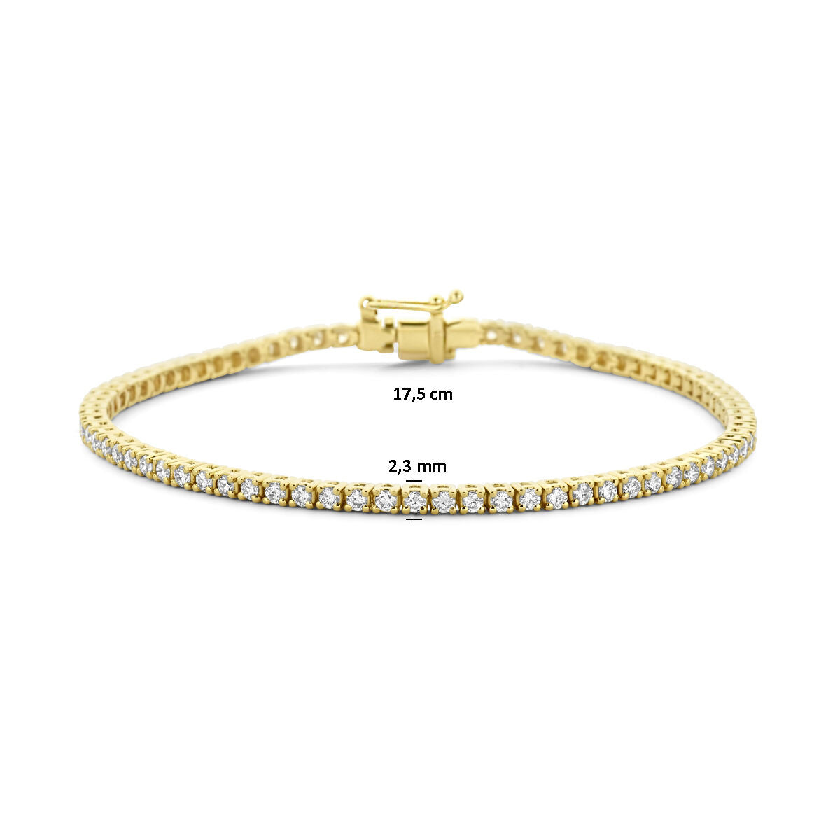 bransoletka tenisowa z diamentem hodowanym w laboratorium 2.00ct g si 2,3 mm 17,5 cm 14K żółte złoto