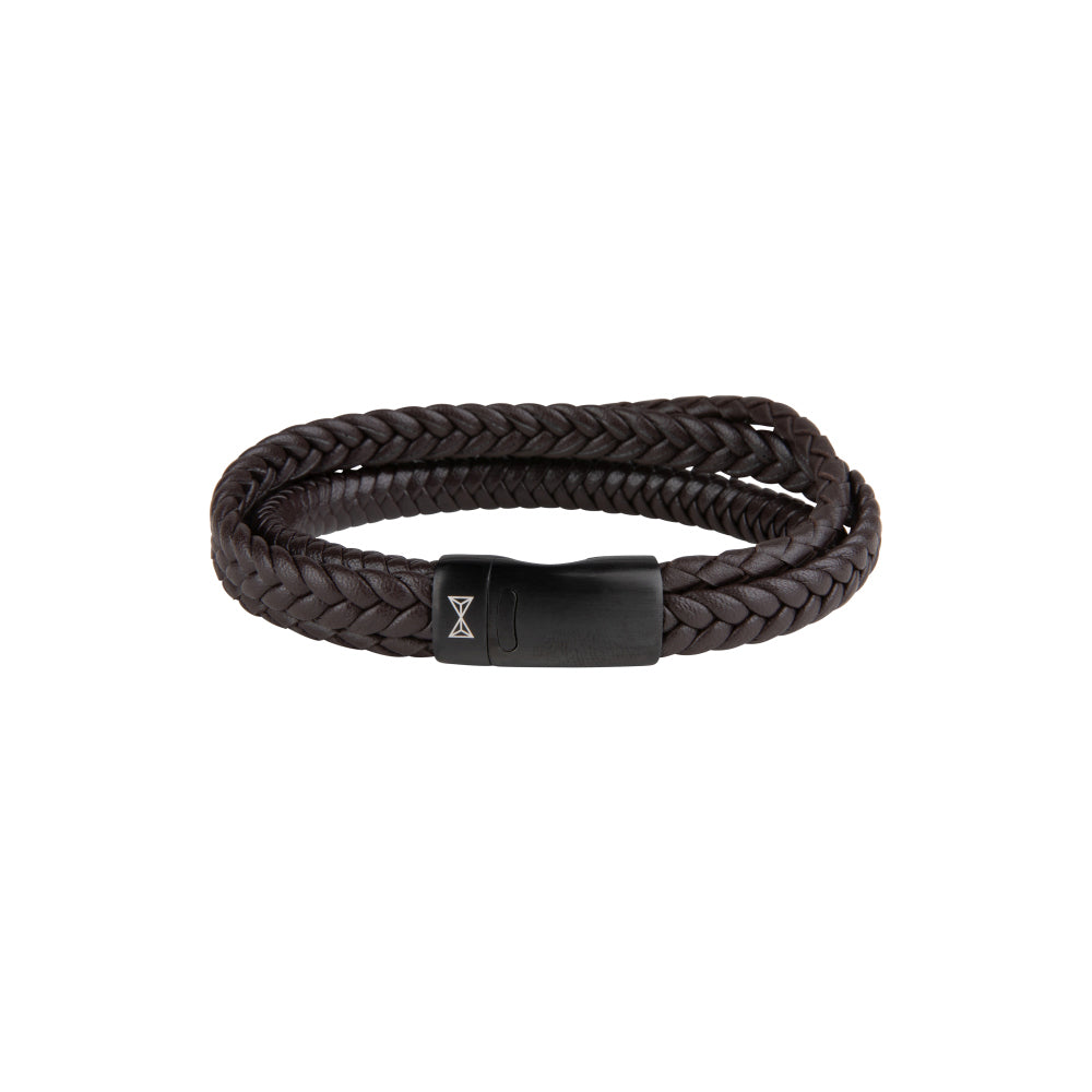 Leren armband heren - Iron Three String Brown-on-Black