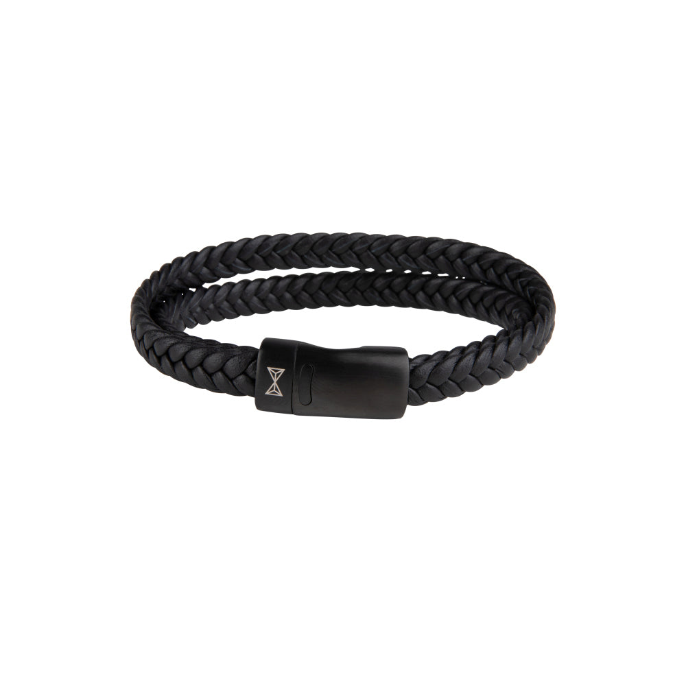 Leren armband heren - Double Flat String Black-on-Black
