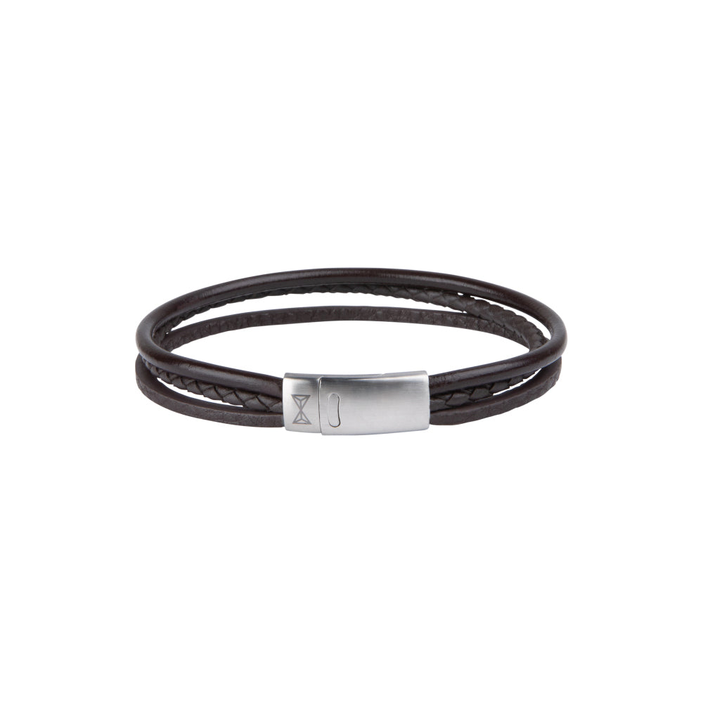Leren armband heren - Dainty Three String Brown