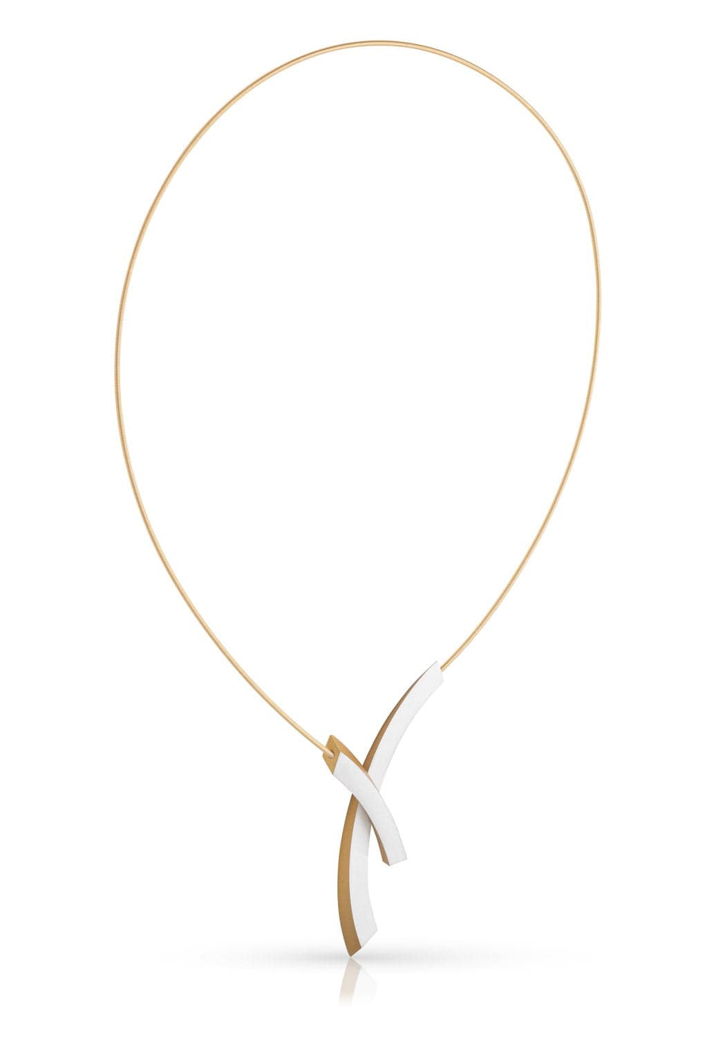 De Collier Bogen op elkaar Goud|Geel C254G van CLIC Creations is een strakke gouden choker ketting met een minimalistisch design. Het heeft twee elkaar kruisende gebogen staven in goud en zilver, aangevuld met een handige magnetische sluiting, die eenvoud combineert met moderne stijl.