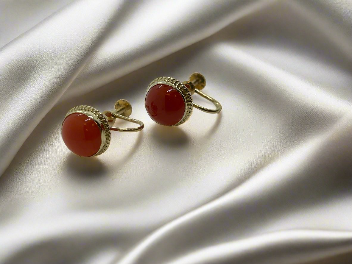 vintage złote kolczyki 14k krwawy koral 4.4gr
