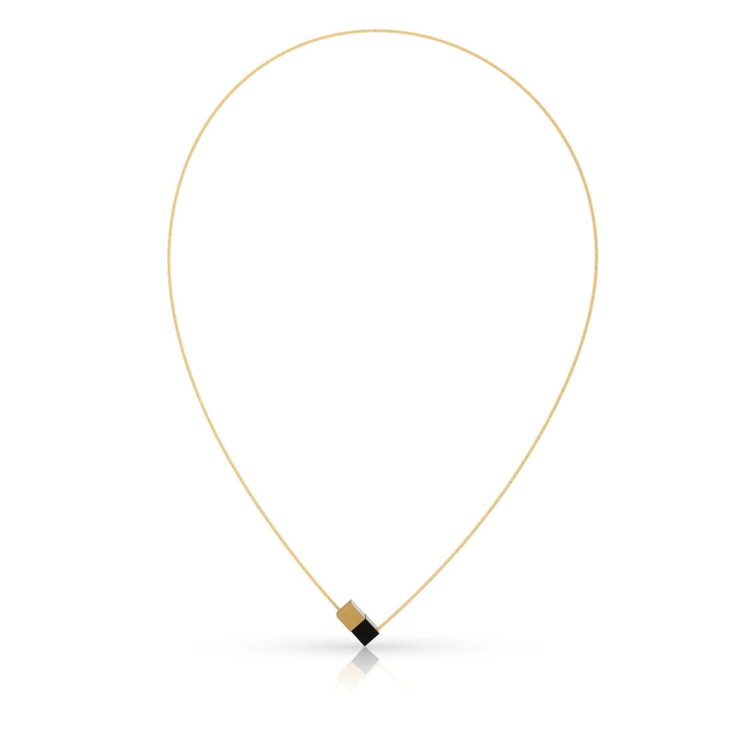 Collier Twee kubusjes zwart goudkleurig met goudkleurige draad CG205ZG