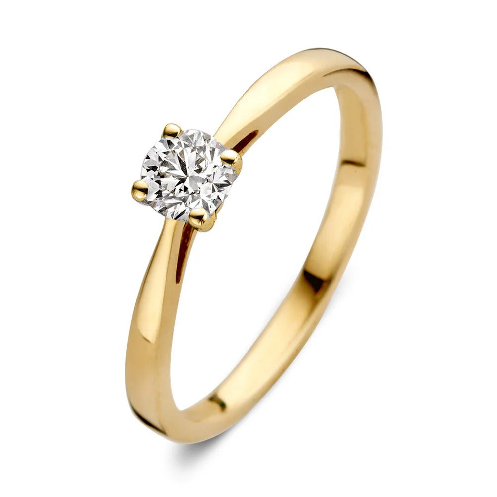 Geelgouden ring met een ronde, briljant geslepen diamant van 0,30 crt.