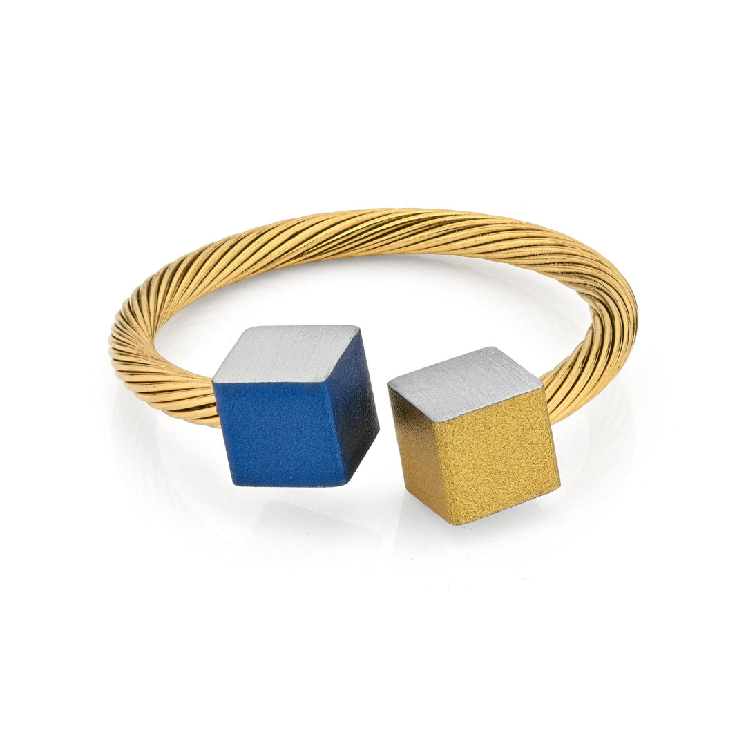 Goudkleurige Ring Kubusjes Blauw Goudkleurig RG4BG
