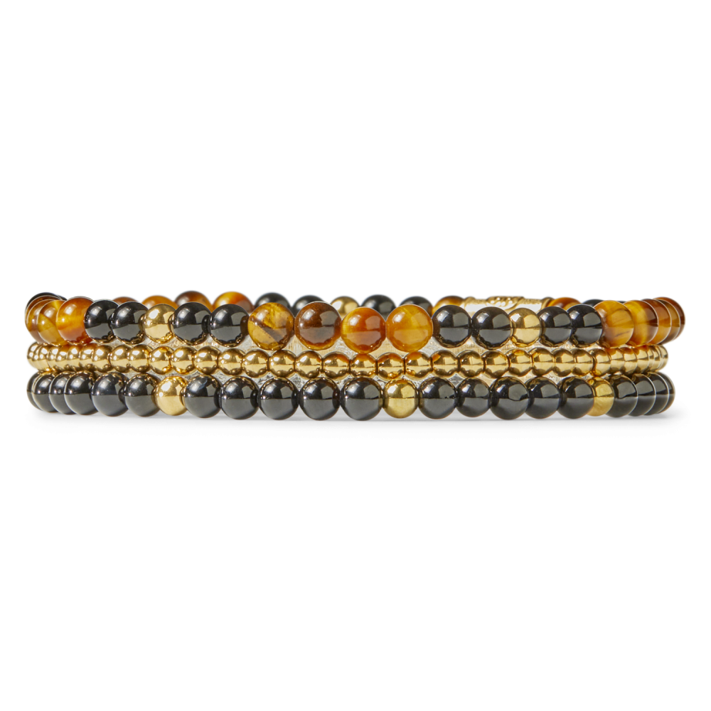 Czarna Pantera - 18 ct żółte złoto pozłacany - 4mm - Bransoletka Damska z koralikami