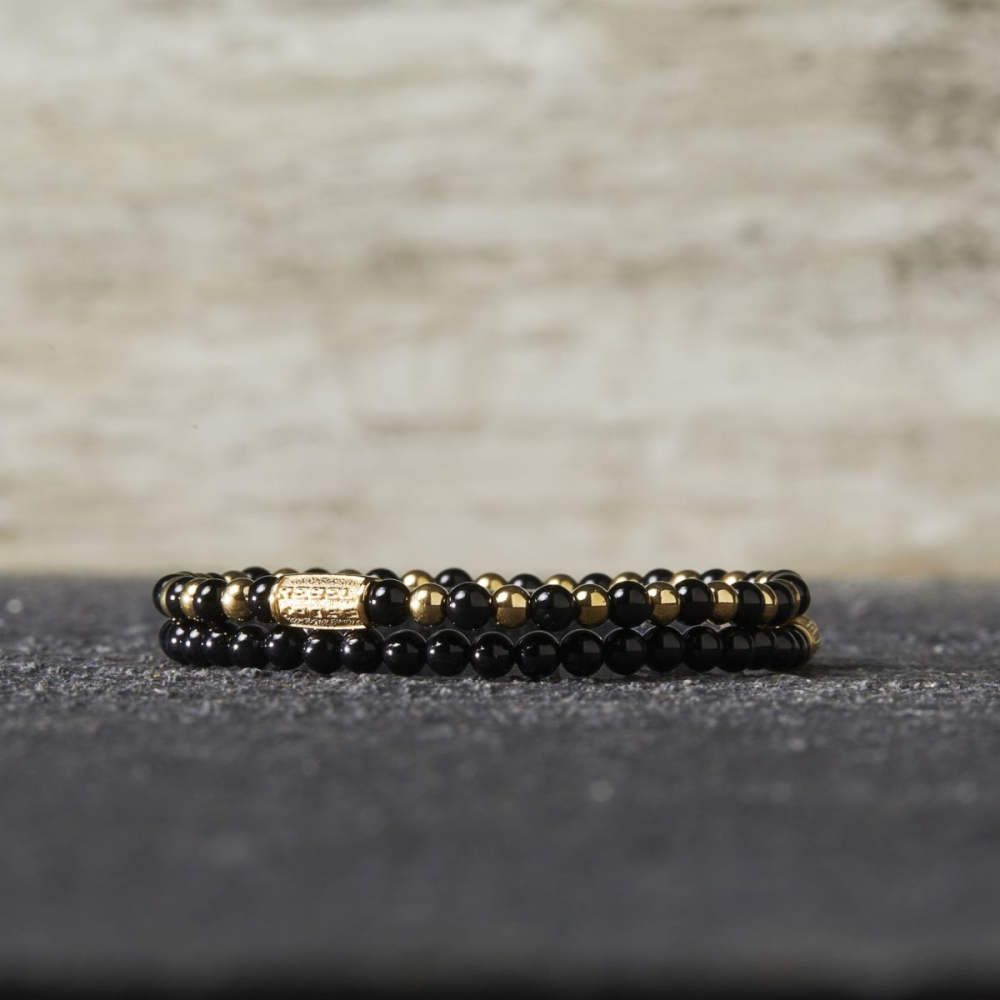Mix Black Madonna - 18 ct żółte złoto pozłacany - 4mm - Bransoletka Damska