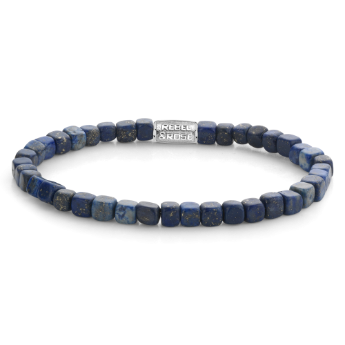 Bransoletka męska z niebieskiego lapis lazuli, składająca się z 4 mm sześciennych koralików.