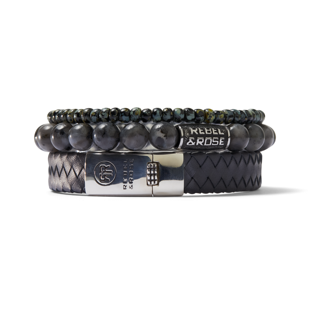 Bransoletka męska z koralikami Glass Rocks Black Leopard - 4mm