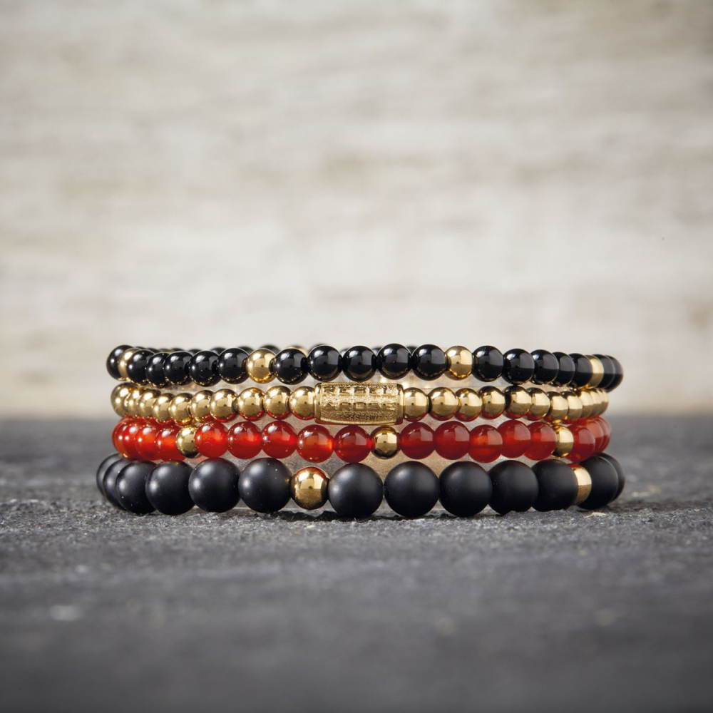 Matt Black Madonna - 18 ct złoto żółte pozłacane - 6mm - Bransoletka Damska z koralikami