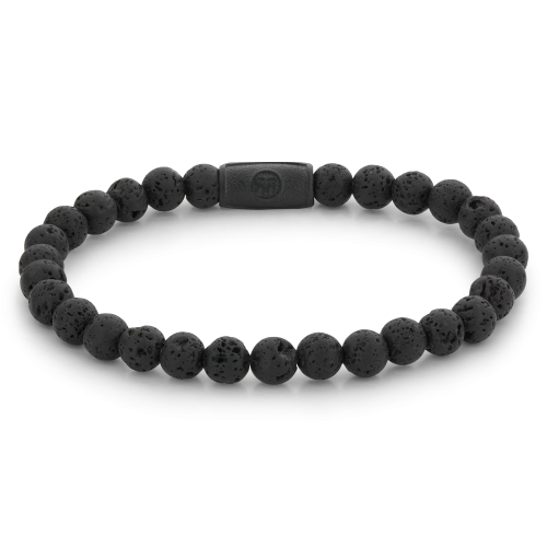 Zwarte kralenarmband voor heren van 6 mm met matte lava stenen en een zwarte sluiting.