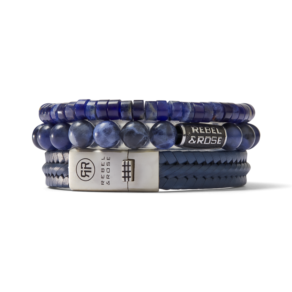 Skręcona 925 Navy - Skórzana Męska Bransoletka