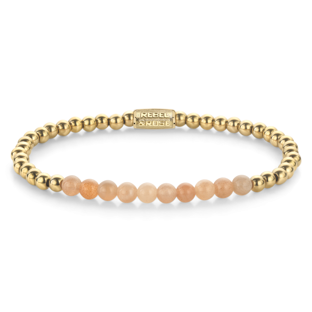 Sunstone meets Yellow Gold - 4mm - Kralen Armband Dames
