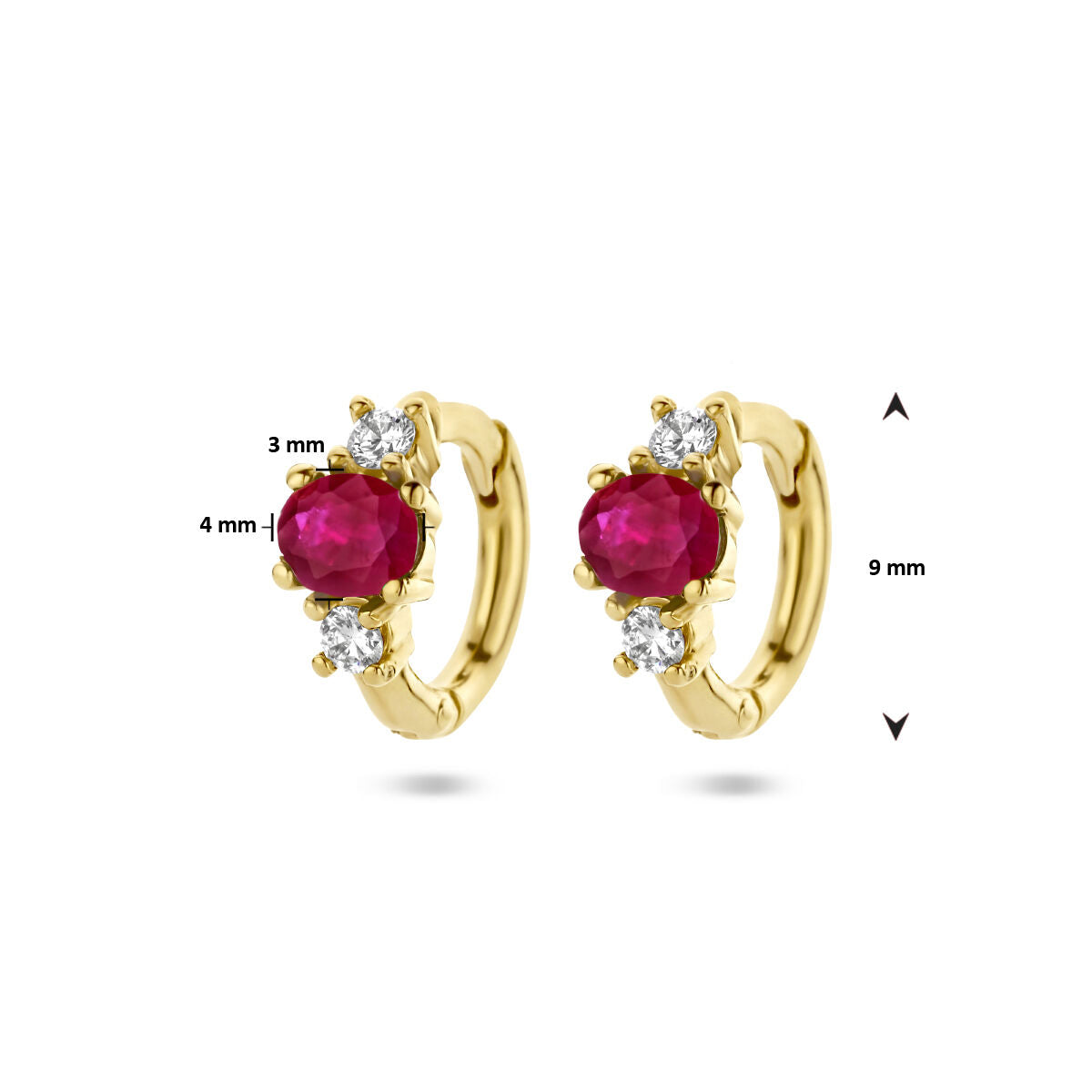 kolczyki koła z rubinem i diamentem 0.10ct (2x0.05ct) h si 14K żółte złoto