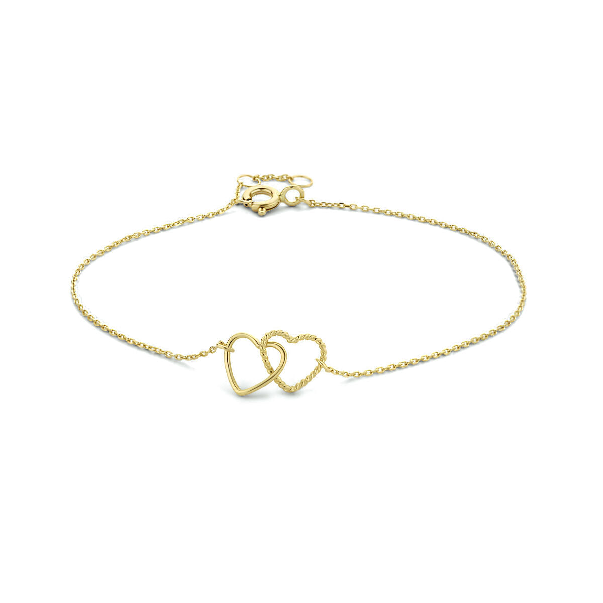 Bransoletka z serduszkami z 14K żółtego złota o długości 16,5 - 17,5 - 18,5 cm.