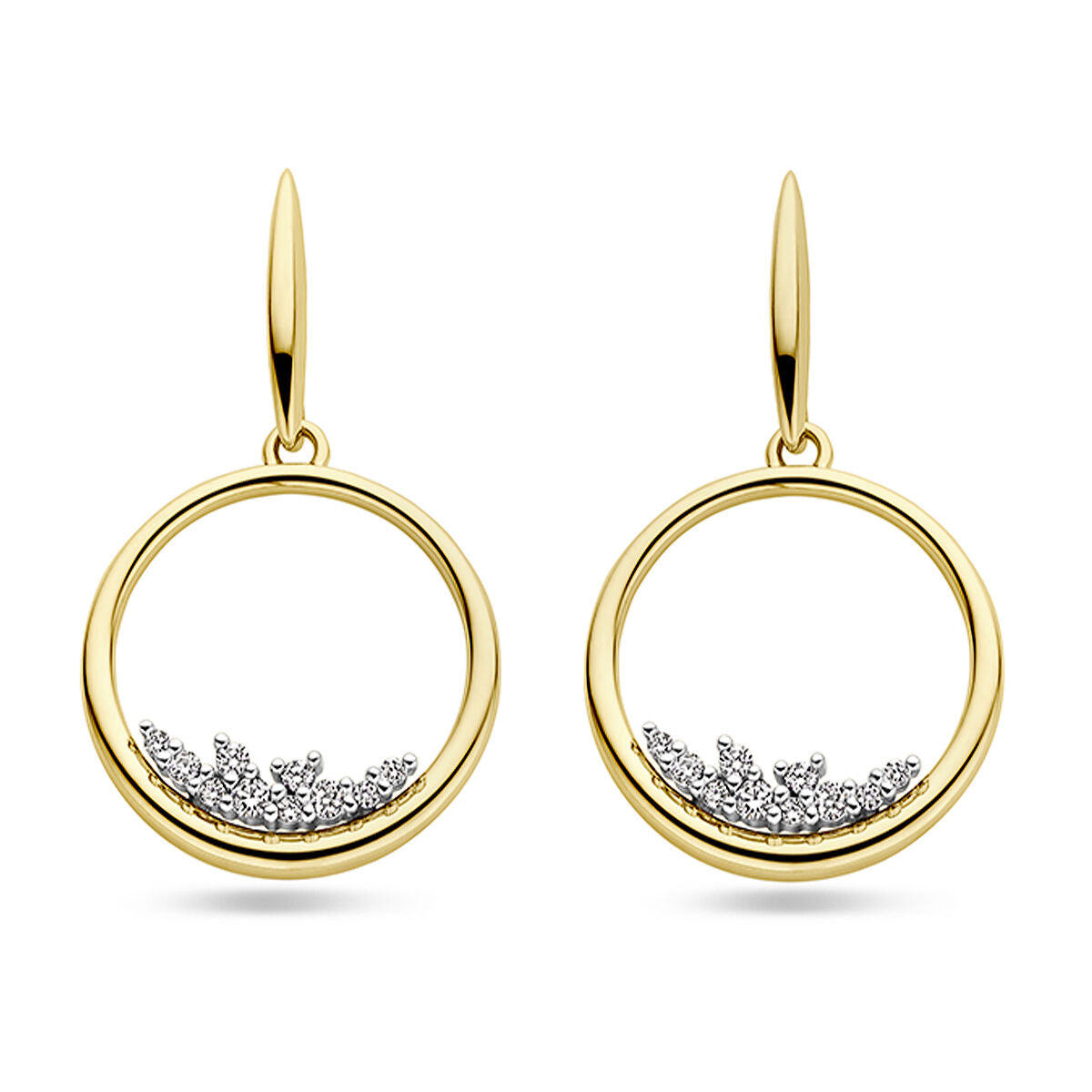 Kolczyki w kształcie okręgu z diamentami 0,23 ct w białym i żółtym złocie 14K.
