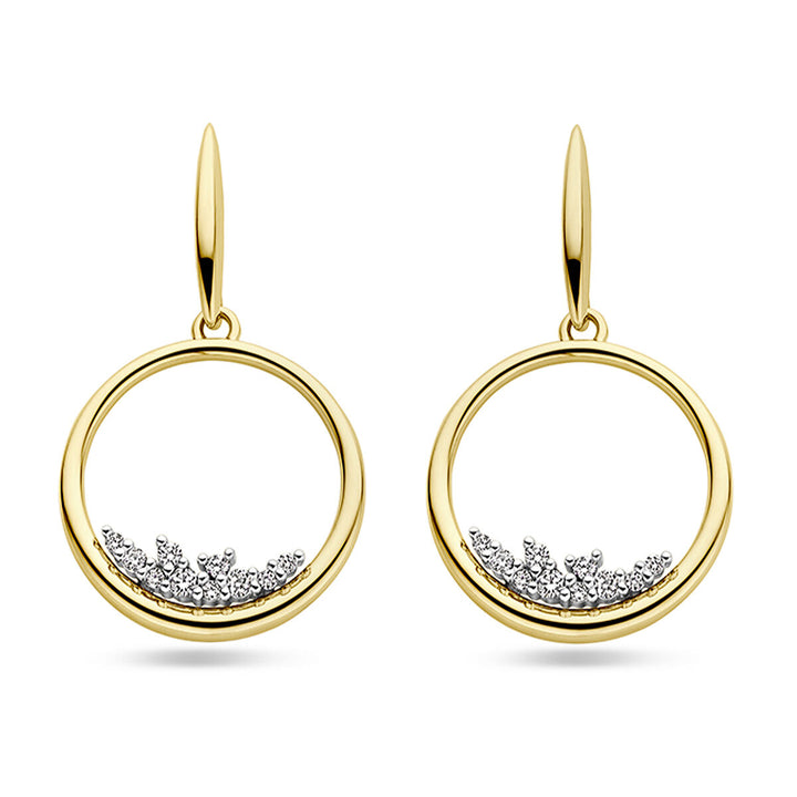 oorhangers cirkel diamant 0.23ct (2x 0.115ct) h si 14K bicolor goud geel/wit
