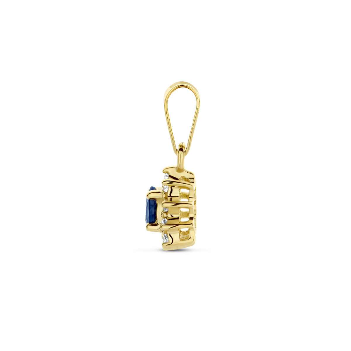 wisiorek z szafirem i diamentem 0.08 ct halo 14K żółte złoto