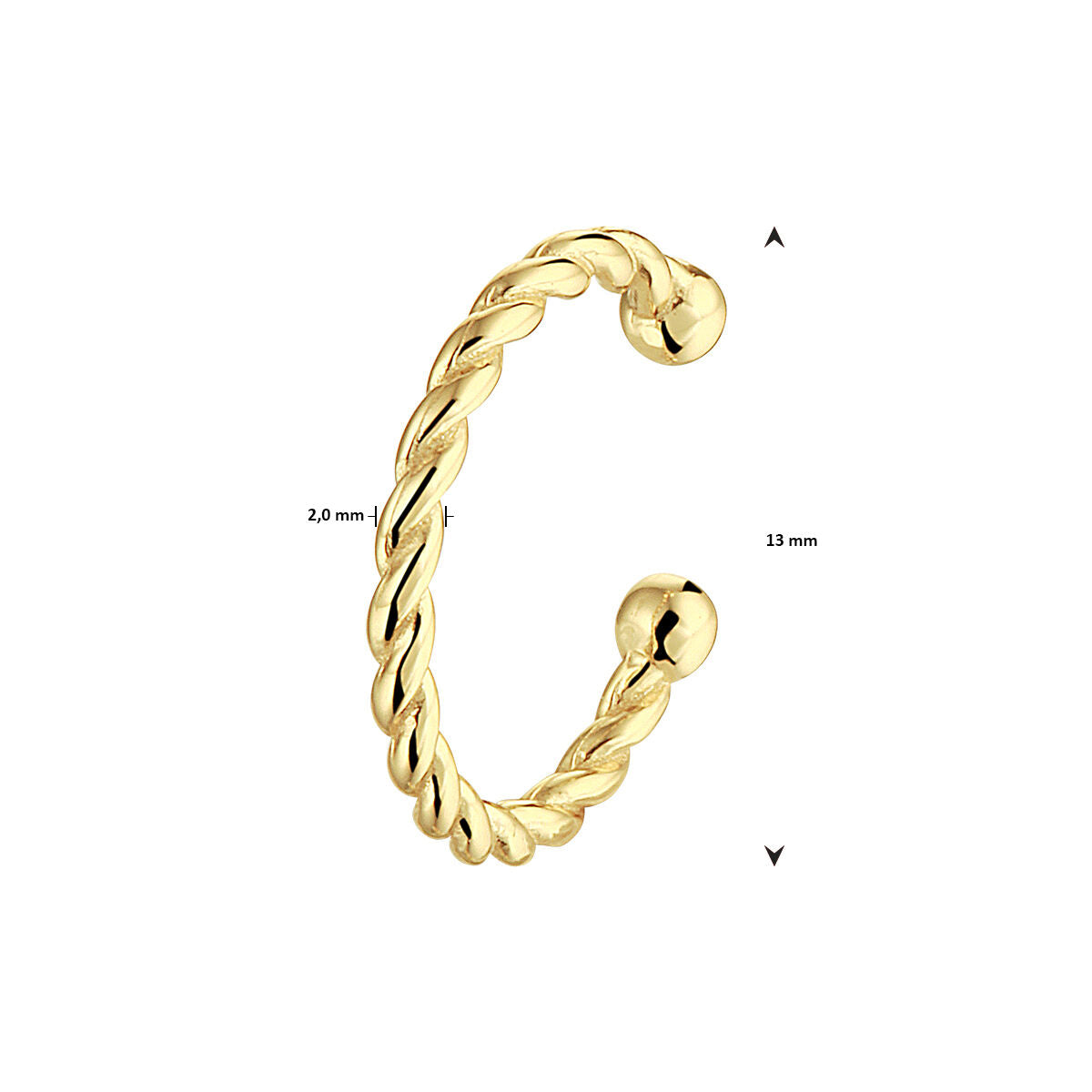 earcuff skręcony 1 mikron srebro pozłacane (żółte)