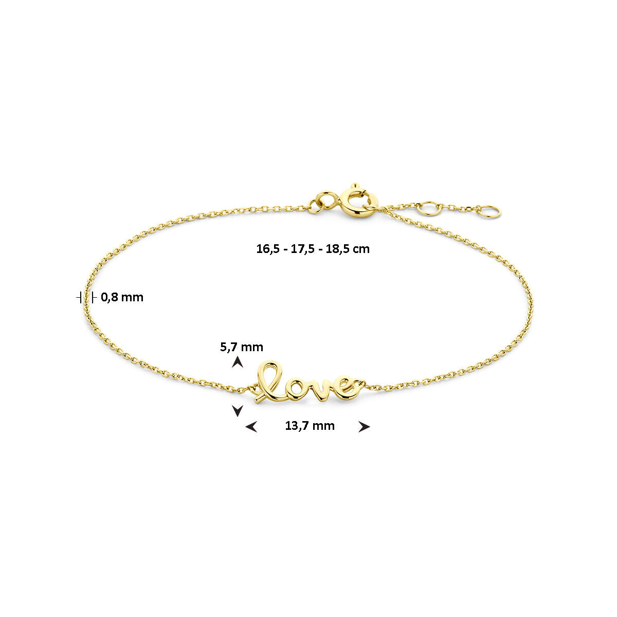 bransoletka love 16,5 – 17,5 – 18,5 cm 14K żółte złoto