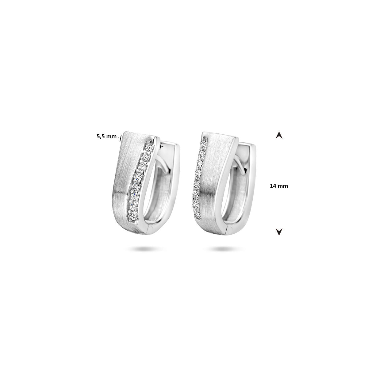 kolczyki koła cyrkonia 14 mm poli/mat srebro rodowane
