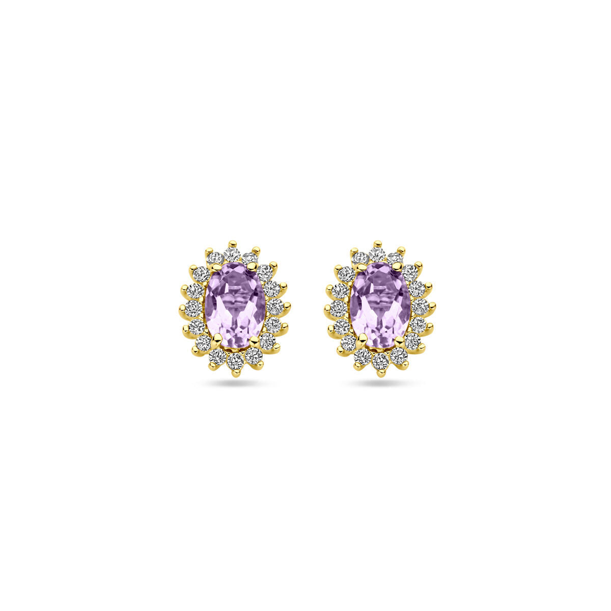 oorknoppen amethist en zirkonia 9,5 mm 14K geelgoud