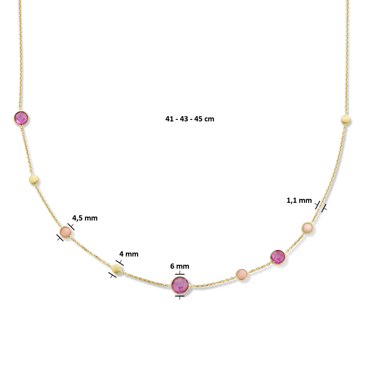 naszyjnik rubin, opal i kółka 41 - 43 - 45 cm 14K żółte złoto