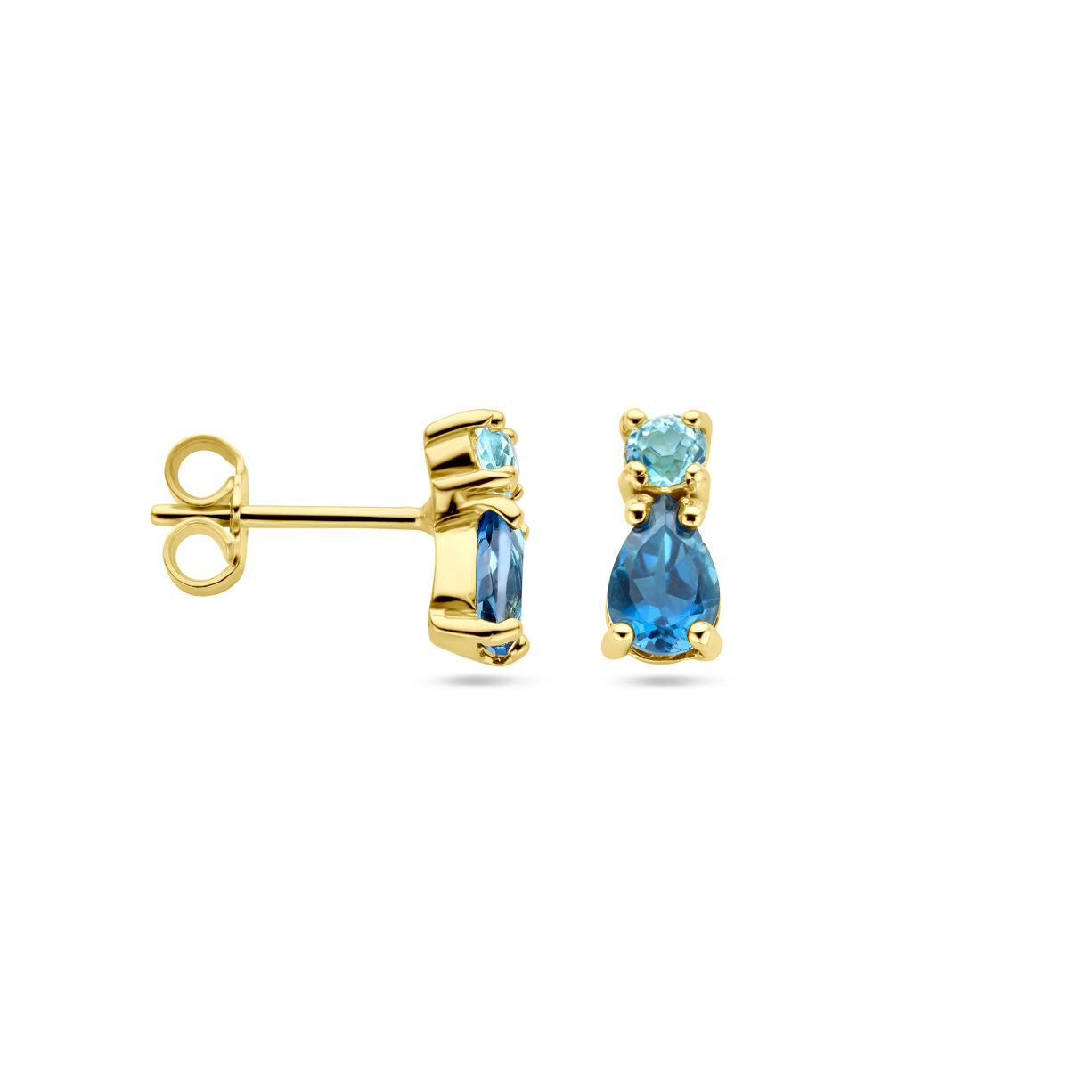 kolczyki wkrętki z london blue topazem i sky blue topazem w złocie 14K